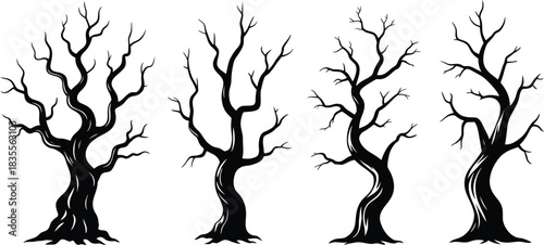 Spooky bare trees silhouettes for halloween or autumn design
