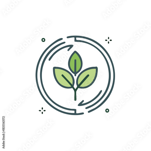 Green Leaf in Circular Arrow Cycle Icon Representing Sustainability and Renewal