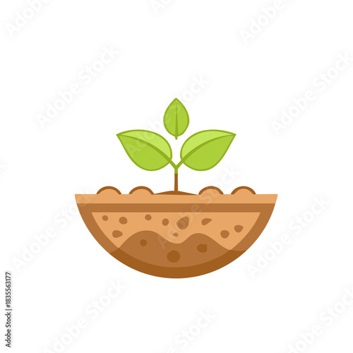 Young green plant sprout growing in a cross section of soil vector icon