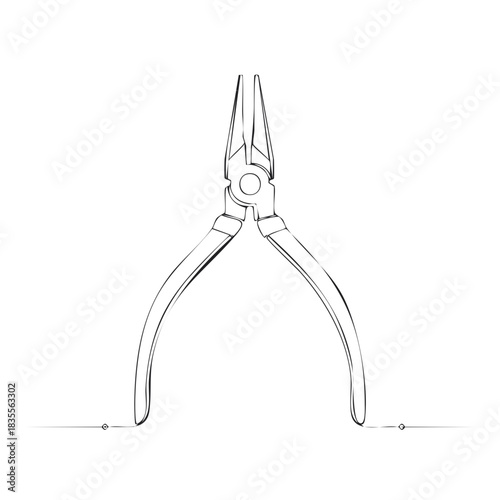 Minimalist line art drawing of precision needle nose pliers a versatile hand tool illustration