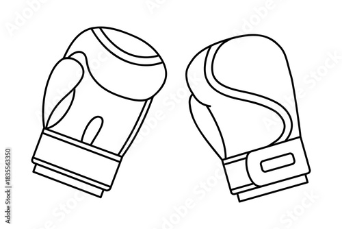 Hand drawn cute outline illustration of boxing gloves. Flat vector sport fight equipment line art doodle. Workout training sticker. Healthy lifestyle icon. Competition champion mitt. Isolated.