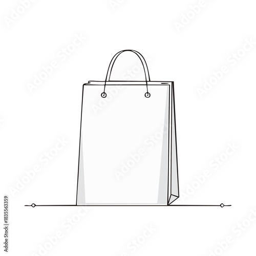 Minimalist outline of a blank paper shopping bag with handles on a thin line