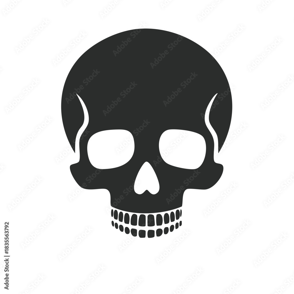 Obraz premium Simple black human skull vector icon for danger mortality death Halloween and pirate themes
