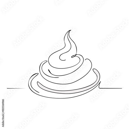 Continuous one line drawing of a whipped cream dollop or frosting swirl minimalist illustration