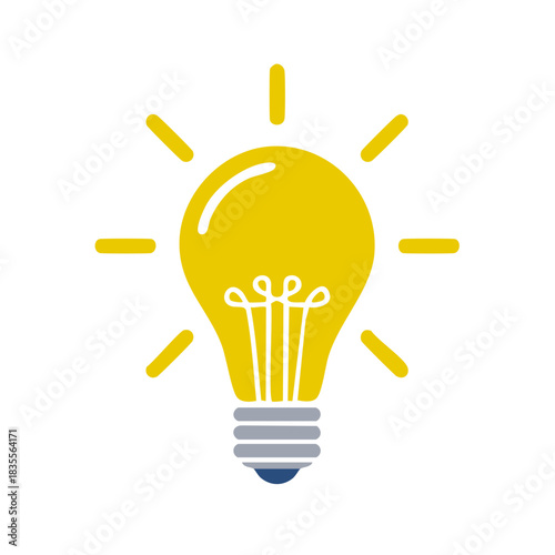 Yellow light bulb icon shining. Symbol of idea, creativity, innovation, and solution.