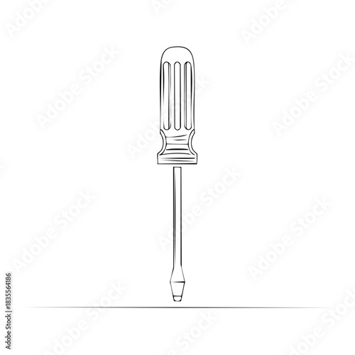 Screwdriver Illustration Single Continuous Line Drawing Minimalist Style Vector Tool