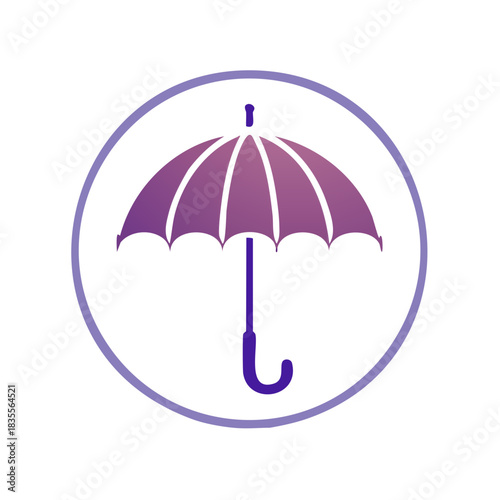 Purple umbrella symbol inside a circular frame representing protection and safety
