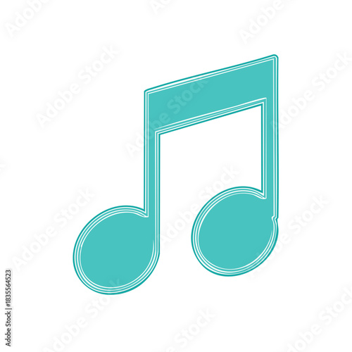 Turquoise musical eighth note symbol with a double outline representing music and sound