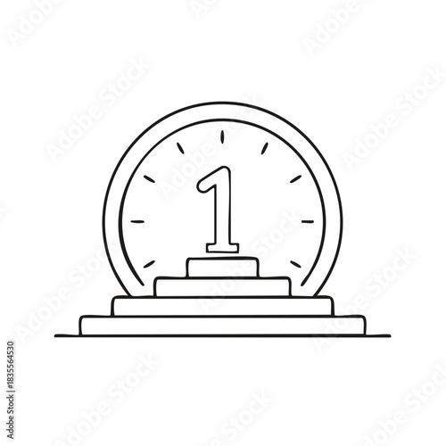 Hand-drawn illustration of the number 1 on a podium within a circle