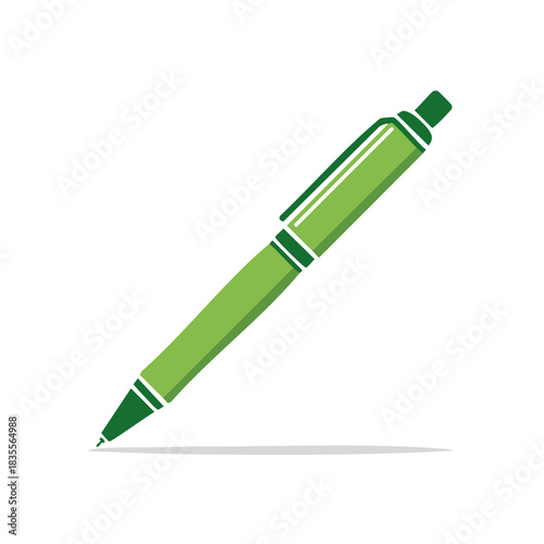 Green ballpoint pen vector icon illustration. Simple flat design for writing, office, and education concepts.