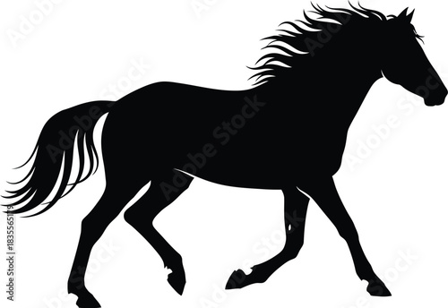 Silhouette of a majestic galloping horse in motion isolated on a clean for design projects isolated on white background