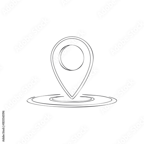 Minimalist map pin icon with concentric circles on white background, representing location and navigation
