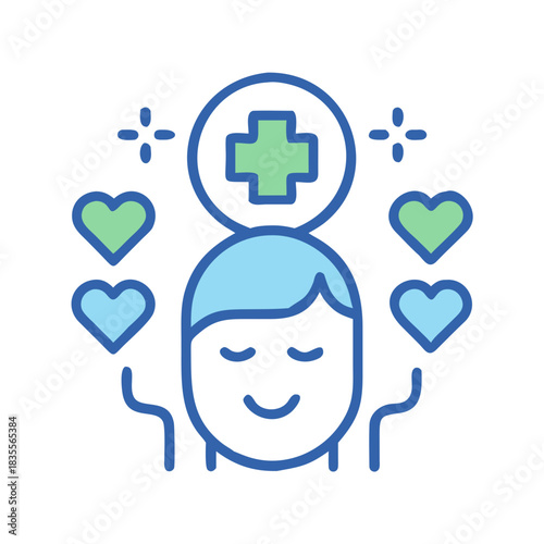 Illustration of mental health and wellbeing with positive medical support and self-care