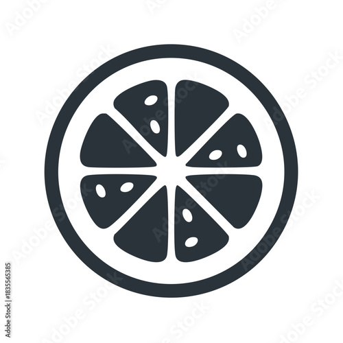 Stylized slice of citrus fruit icon graphic in dark grey