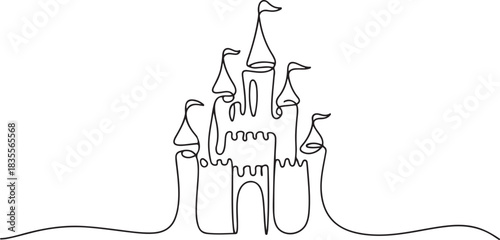 one continuous line drawing of castle.one line drawing of castle fantasy world story. single line vector illustration of castle icon. one line Icon drawing