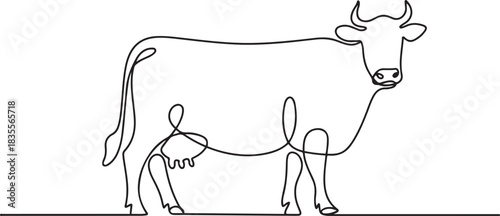 Continuous one line drawing of cow. Isolated on white background vector illustration. one line Icon drawing
