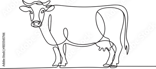 Continuous one line drawing of cow. Isolated on white background vector illustration. one line Icon drawing