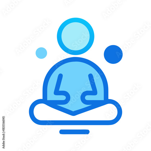 Minimalist icon of a person in lotus position surrounded by spheres, spiritual concept