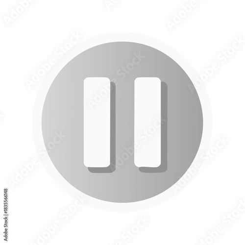 Modern minimalist pause button icon with two vertical bars in a gray circle