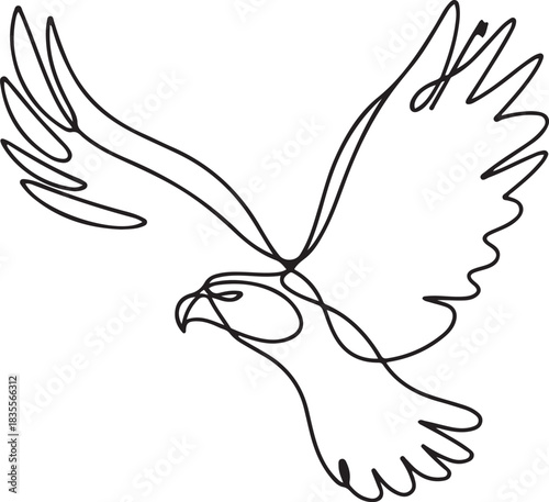 Bird of prey flying in continuous line art drawing style. Eagle in flight black linear design. one line Icon drawing