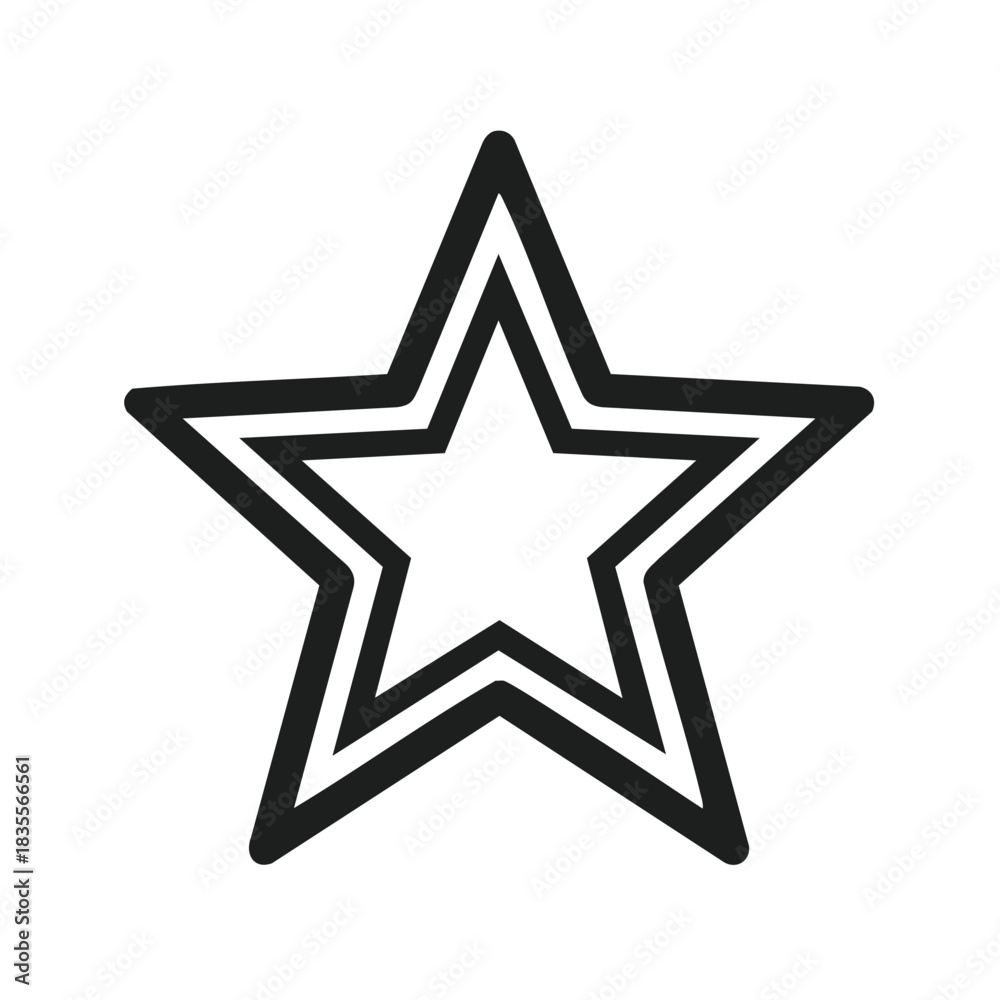 Obraz premium Simple star icon with double outline. Minimalist black line art vector graphic symbol