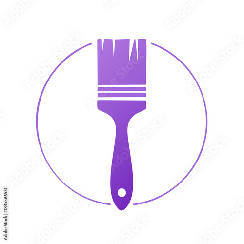 Purple Paint Brush Inside Circle Isolated on White Background