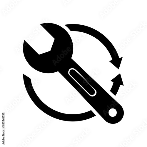 Wrench Rotating Arrow Icon, Repair Service Tool Symbol, Maintenance and Renovation Vector Design, Mechanic Tool Concept