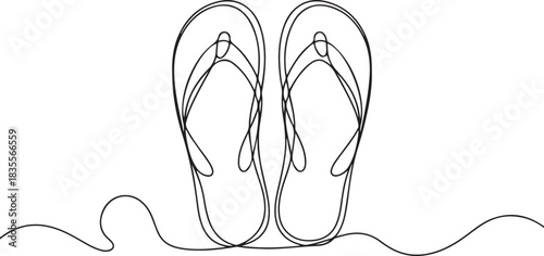Continuous linear drawing of flip flops. Flip flops icon. Abstract background drawn with one line. one line Icon drawing