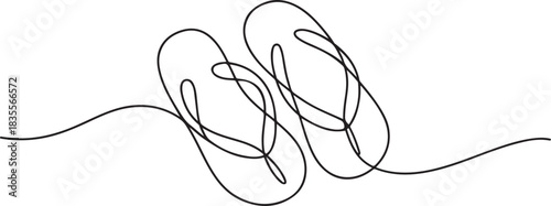 Continuous linear drawing of flip flops. Flip flops icon. Abstract background drawn with one line. one line Icon drawing