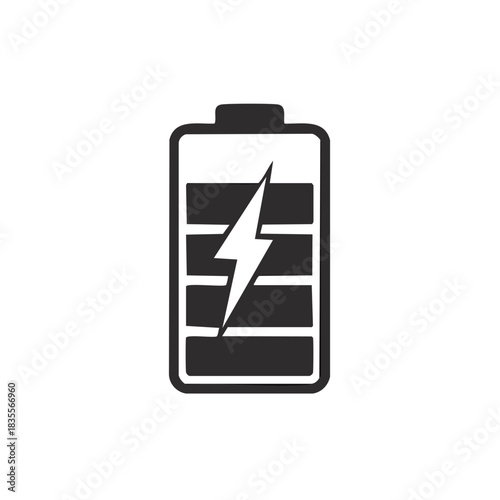 Battery charge symbol with lightening bolt inside flat design for power indicator and electronics