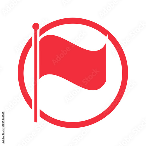 Abstract Red Flag Icon with Circular Outline and Waving Movement