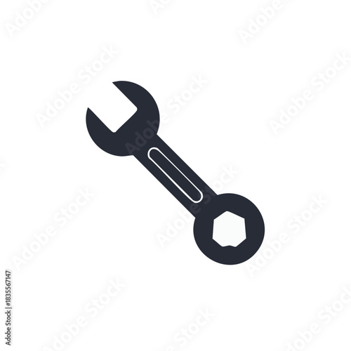 Simple dark silhouette of a combination wrench tool with open and box ends