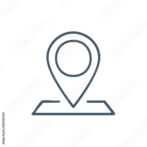 Simple outline vector illustration of a dark blue map pointer icon indicating location or navigation