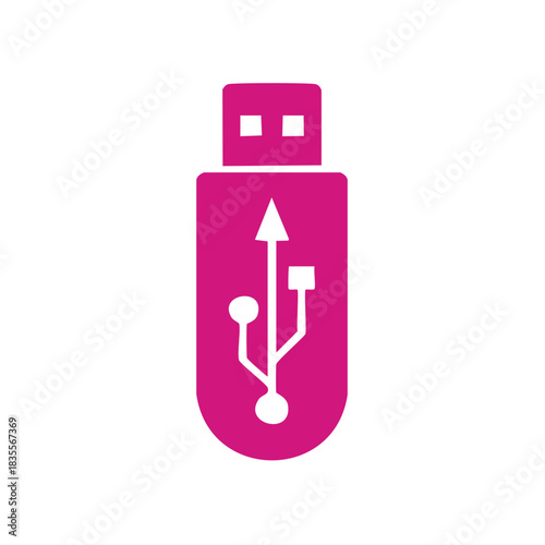 Modern Pink USB Flash Drive Icon Digital Data Transfer Storage Device Symbol