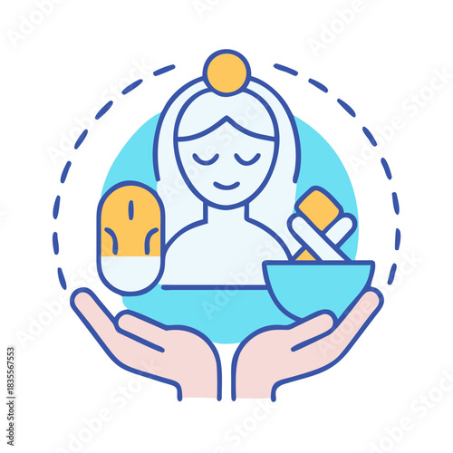 Iconographic representation of beauty treatment and wellbeing, conveying relaxation and personal care