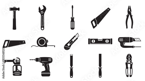 Set of construction tools icons simple flat vector design isolated on white background for web and mobile apps