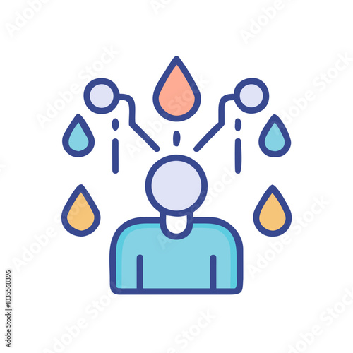 Abstract Person with Thought Bubbles and Idea Generation, Creative Problem Solving