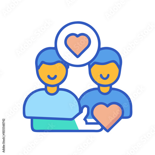 Iconic illustration of two people united by love and shared affection