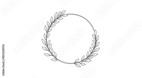 Elegant hand-drawn laurel wreath in a simple black line art style, forming a circular frame for logos, invitations, or minimalist botanical designs.
