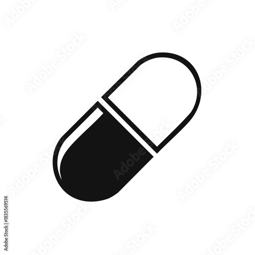 Simple black and white capsule pill medicine icon. Healthcare treatment symbol concept.