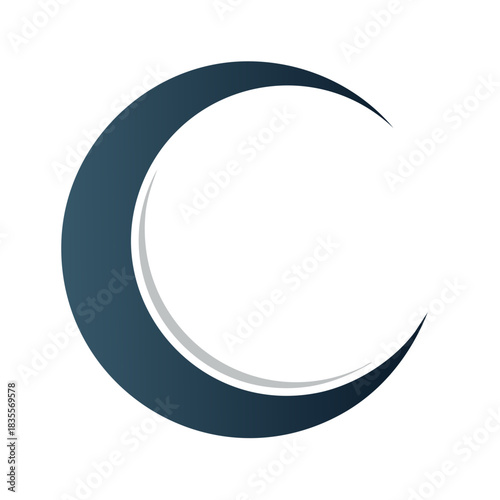 Elegant Crescent Moon Shape Illustration in Deep Blue and Silver Gradient on White Background