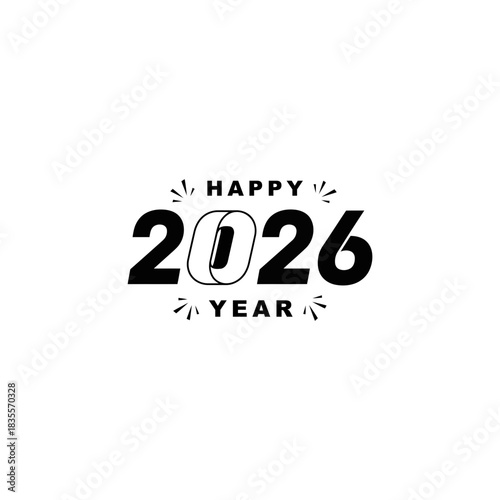 Happy New Year 2026 text graphic celebration