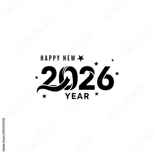 Happy New Year 2026 text with stars vector