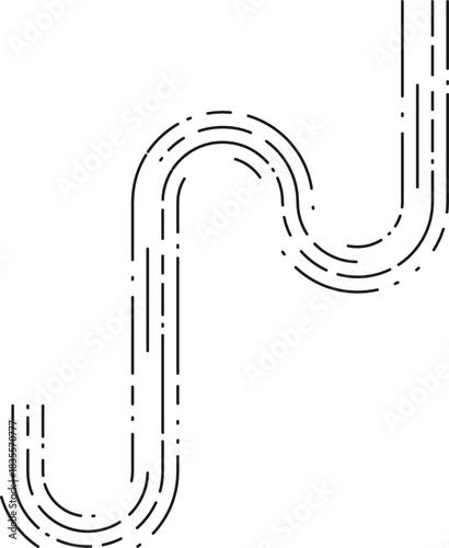 Element reveals a direction sequence path composed of sequential dashed segments shaping a progressive irregular curve.