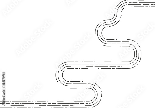Element reveals a flowing dashed route shaped with continuous wavy curves and soft irregular segment transitions.