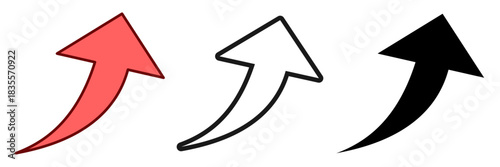赤・白・黒の上向き矢印アイコンセット（ベクター） /Upward Arrow Icon Set in Red, White, and Black