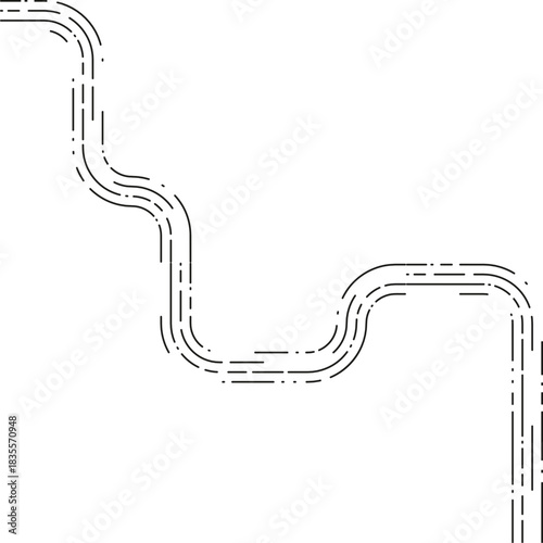 Element shows a snaking curve trail composed of winding dashed segments shaping an irregular flowing line form.