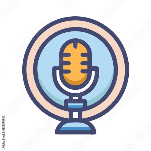 Retro Microphone Icon Set Inside Light Circle on Dark Background