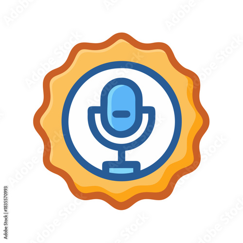 Microphone badge icon with a modern design on a black background