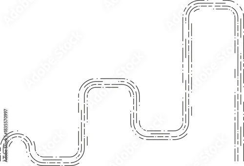 Element expresses a turning flow pattern where dashed segments bend into irregular curves forming a sweeping wavy line.